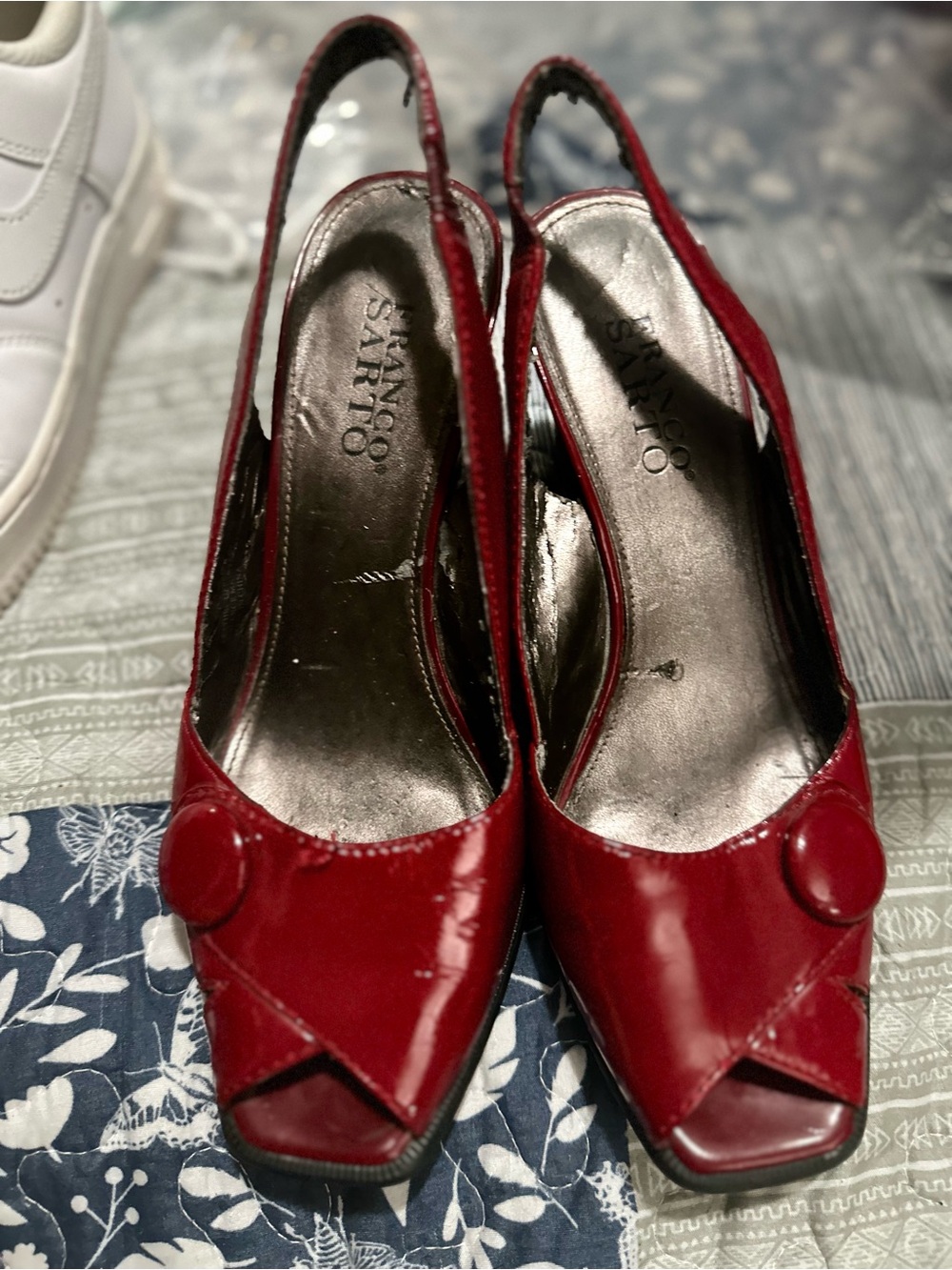 Vintage Franco Sarto Red Patent Slingback Peep-Toe Pumps